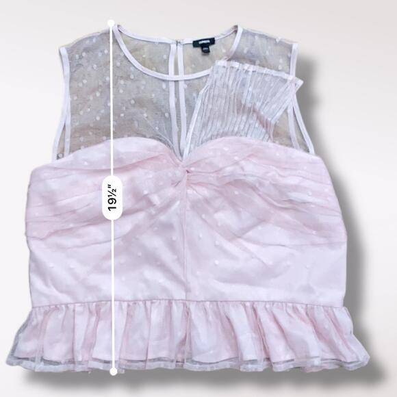 Express Women Pink Tulle Dot Twist Front Peplum Tank Top Size L Boho Coquette - Picture 5 of 8